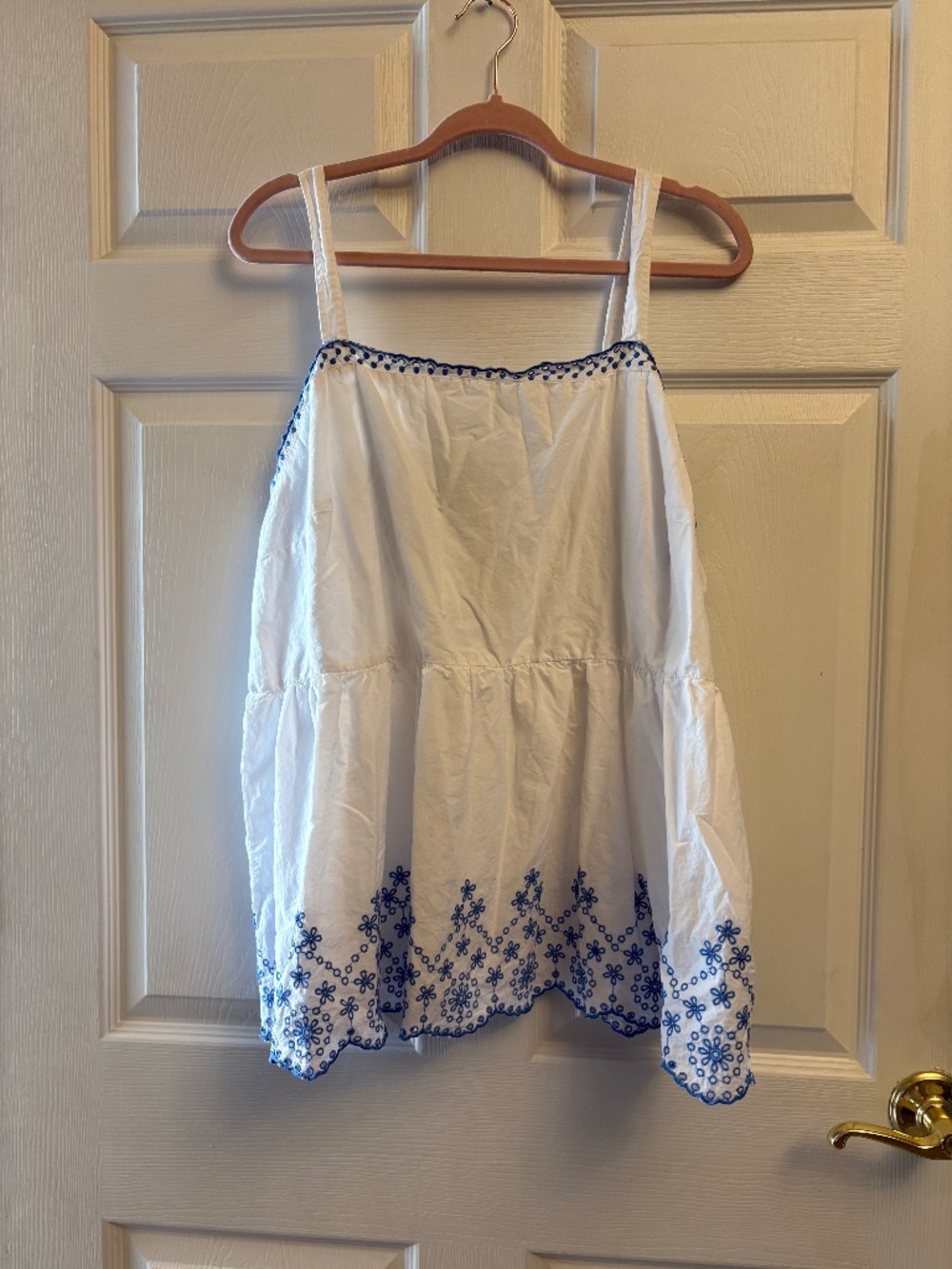 Lane Bryant Blue & White Embroidered Tank Top